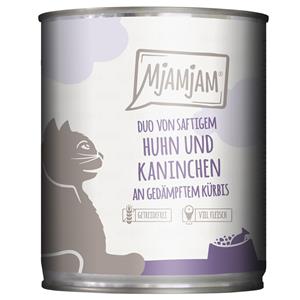 6x 800g MjAMjAM Duo Sappige Kip & Konijn op Gestoomde Pompoen Natte Kattenvoer