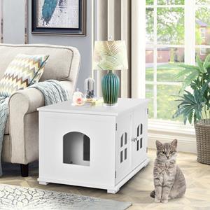 costway Kattentoilethuis met Dubbele Deuren en Ramen Decoratieve Kattenbak