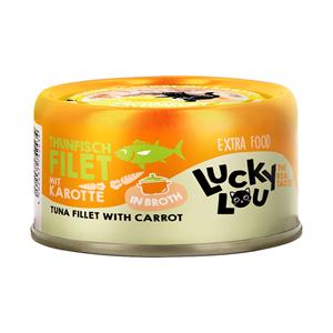 12x 70g Lucky Lou Extra Food Filet in bouillon Tonijn & Wortel nat kattenvoer