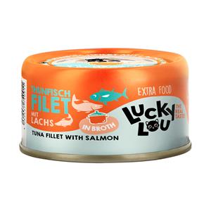 12x 70g Lucky Lou Extra Food Filet in bouillon Tonijn & Zalm nat kattenvoer