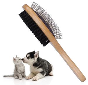 Nobleza Combiborstel met houten handvat - Voor hond en kat - Maat M