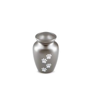 urnwebshop Grijze Dieren Urn Zilverkleurige Pootafdrukken Small (0.45 liter)
