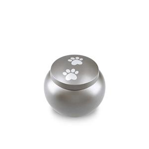 urnwebshop Grijze Pot Dierenurn Zilverkleur Pootafdrukken Medium (0.7 liter)