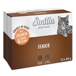 12x85g Smilla Verse Zakjes Senior Hapjes in Saus met Zalm en Sperziebonen