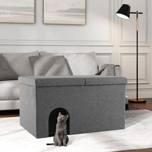 costway Schoenbench en Kattenbak Slijtvaste Kattenbakmatten Geurbestendig Koolstoffilter Scharnierend Deksel Waterdichte Kattenbakkast Grijs