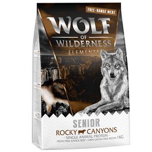 Wolf of Wilderness 10% korting op 1 kg  honden droogvoer! - SENIOR Rocky Canyons - Rund van vrije uitloop (Monoprotein)