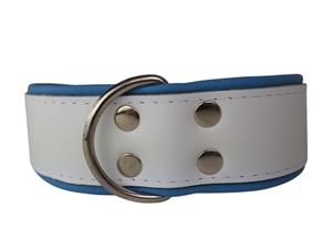 Hondenbed.nl Leren hondenhalsband wit / lichtblauw