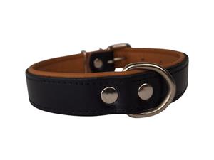 Hondenbed.nl Leren hondenhalsband zwart camel small
