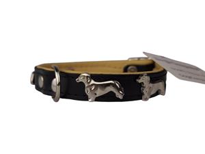 Hondenbed.nl Leren halsband Teckel (klein) zwart / naturel