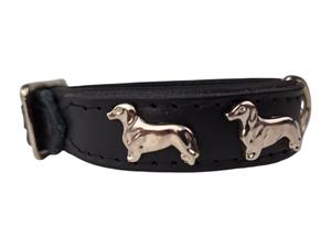 Hondenbed.nl Leren halsband Teckel (klein) zwart