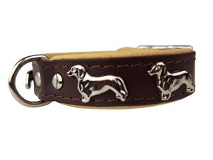 Hondenbed.nl Leren halsband Teckel (klein) bruin / naturel