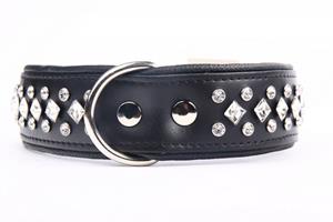 Hondenbed.nl Leren hondenhalsband met kristallen