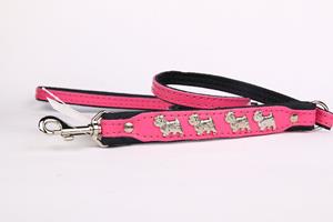 Hondenbed.nl Leren hondenriem Westie roze
