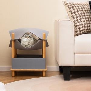 Costway Kattenhuis met 2 Etages Verhoogd Kattenbed met Opbergruimte Hangmat of Kattenmand Kattenmeubel 40 x 40 x 53 cm