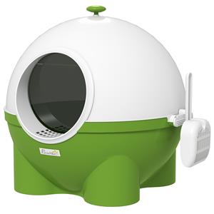 PawHut kattenbak met zeef, eenvoudig schoon te maken, schattig ontwerp, compact formaat, 52 x 39 x 14 cm, groen en wit | Aosom.nl
