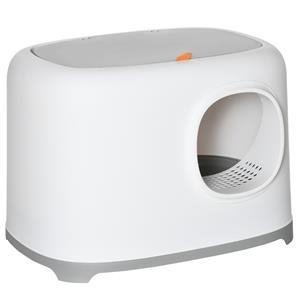PawHut kattenbak met kap, hygiënisch ontwerp, gaasbodem voor betere ventilatie, eenvoudig schoon te maken, 55 x 40 x 39 cm, wit | Aosom.nl