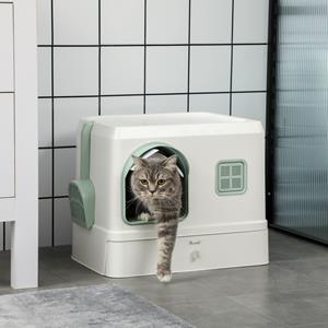PawHut kattenbak met hoes, geurabsorberend, uitneembare vloer, eenvoudig schoon te maken, 50 x 40 x 40 cm, mintgroen, wit | Aosom.nl