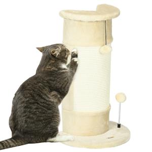 PawHut krabpaal, met speeltjes en 2 ballen, zachte pluche bekleding, stabiel ontwerp, 34 x 25,5 x 58 cm, crèmewit | Aosom.nl