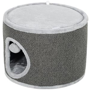 PawHut Kattenhol, comfortabel 2-niveaus kattenhuis, met pluche kussens en sisal-krabplank, voor spel en rust, Ø40 x 30H cm, Donkergrijs | Aosom.nl