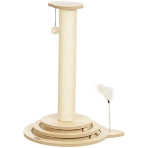 PawHut kattenkrabpaal, 4-in-1 design met speelbal en kogelbaan, duurzaam sisal, 69 cm, ideaal voor actief spel, cremewit | Aosom.nl