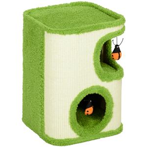PawHut krabtoren, luxe kattenhol met pluche, krabvlak en speelgoed, ideaal voor actieve katten, 52 cm, groen/crèmewit | Aosom.nl