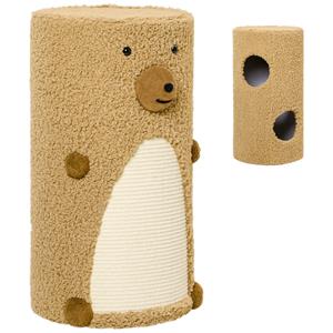 PawHut krabpaal, schattig beerdesign, met 2 kattenholen, 1 kraboppervlak, stevig en duurzaam, 60 x 40 x 100 cm, wit en bruin | Aosom.nl