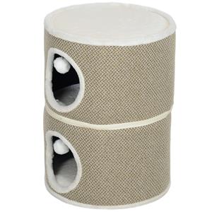 PawHut Kattenhol, 3 verdiepingen, comfortabel kattenhuis met pluche kussens en sisal-krabplank, voor spelen, Φ40 x 56H cm, Koffie/Crèmewit | Aosom.nl