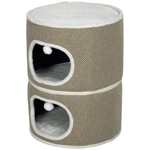 PawHut kattenvat, 3 niveaus met kussens, krabmat en speelballen, ideaal voor binnen, stevig en stijlvol, 60 x 60 x 130 cm, bruin | Aosom.nl