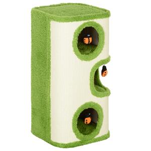 PawHut krabtoren, 76 cm, comfortabele kattenholen, kraboppervlakte, inclusief speelgoed, stevig en stijlvol, groen/cremewit | Aosom.nl