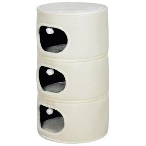 PawHut kattenkruiptunnel, 4 niveaus, met comfortabele kussens, krabmat en speelballen, ideaal voor binnen, 100 x 50 x 100 cm, beige | Aosom.nl