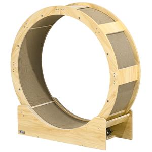 PawHut kattenlooprad, 91 cm met rem, stimuleert beweging, inclusief krabpad, stevig eikenhout, ideaal voor actieve katten | Aosom.nl