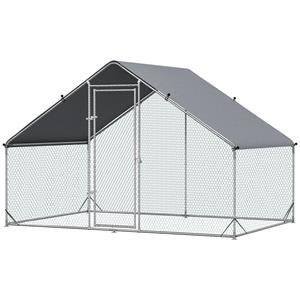 PawHut Kippenhok, Buitenren, Pluimveestal met Zonnescherm, Buitenverblijf voor 4-6 Kippen, Eenden Konijnen, 3 x 2 x 2 m