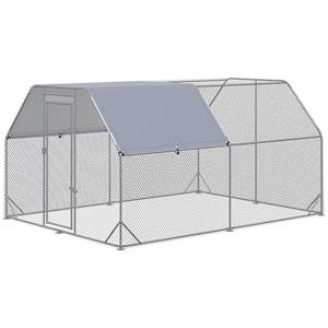 PawHut kippenhok, ruim en veilig, met vergrendelbare deur, geschikt voor 10-12 kippen, 280 x 380 x 195 cm, weerbestendig, grijs | Aosom.nl