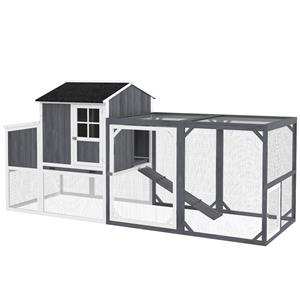 PawHut Kippenren met Uitloop voor 3-4 Kippen, 3-Delige Nestkast, 1,9 m² Oppervlak, Dennenhout, Grijs