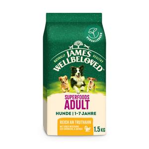 James Wellbeloved 1.5kg  Superfoods Grain Free Adult Hypoallergenic Kalkoen met Boerenkool Quinoa droogvoer voor honden