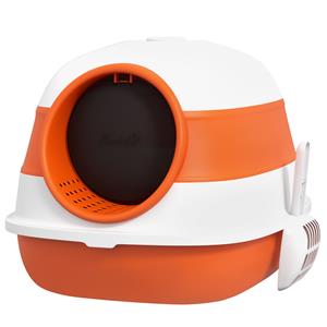 PawHut kattenbak met deksel, geurwerend, inclusief strooischep, eenvoudig te reinigen, 52 x 41 x 38 cm, wit/oranje | Aosom.nl