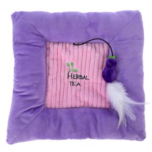knuffelkussen aubergine met kattenkruid