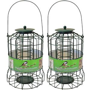 Boon 2x stuks vogel voedersilo voor kleine vogels geschikt voor vetbollen metaal groen cm -