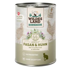 Wildes Land 6 x 400 g Fazant & Kip met veenbessen  Adult Cat natvoer voor katten
