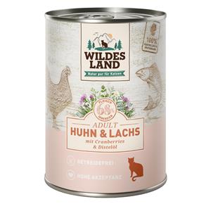 Wildes Land 6 x 400 g Kip & Zalm met veenbessen  Adult natvoer voor katten