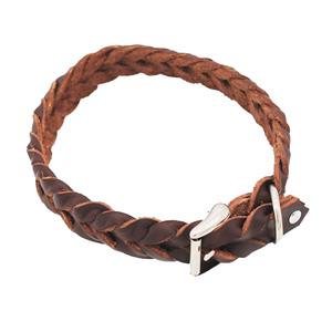 Heim leren halsband gevlochten bruin 44-54cm nekomtrek, 25mm breed hond