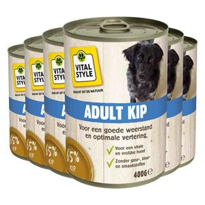 Vitalstyle 6x  Hondenvoer Blik Kip 400 gr