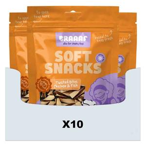 Braaaf 10x  Twisted Bites Hondensnack Kip - Vis 85 gr