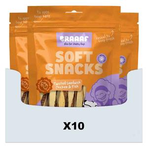 Braaaf 10x  Twisted Sandwich Hondensnack Kip - Vis 85 gr