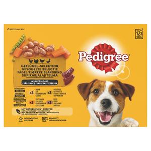 Pedigree 4x  Adult Hondenvoer Maaltijdzakjes in Saus Gevogelte en Groenten 12 x 100 gr