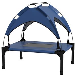 PawHut hondenbed met luifel, ideaal voor buiten, draagbaar, waterafstotend, tot 30 kg, 61 x 46 x 63 cm, comfortabel, donkerblauw | Aosom.nl