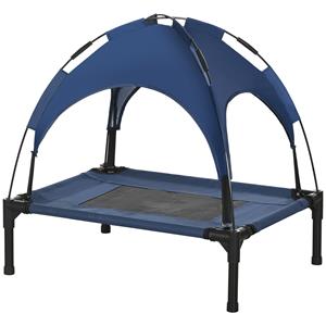 PawHut hondenbed voor buiten, weerbestendig, met luifel, comfortabel en duurzaam, 61 x 46 x 62 cm, blauw, zwart | Aosom.nl