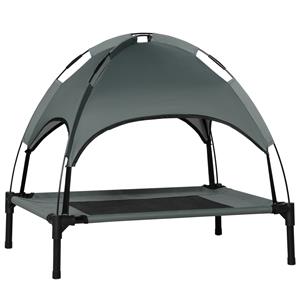 PawHut hondenmand met luifel, verhoogde hondenmand, hondenmand met dak, ademend, grijs, 76 x 61 x 76 cm | Aosom.nl