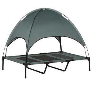 PawHut hondenbed met luifel, verhoogd, ademend taft-stof, comfortabel en stijlvol, 100 x 80 x 75 cm, grijs | Aosom.nl