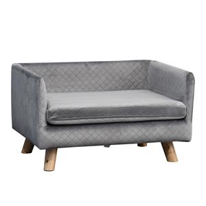 PawHut hondenbank, stijlvol met houten poten, comfortabel voor huisdieren, 64 x 45 x 36 cm, gemakkelijk te reinigen, grijs | Aosom.nl